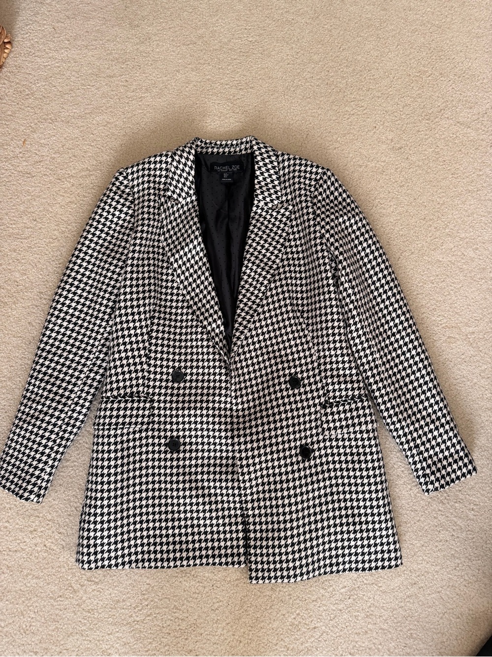 Rachel Zoe Black & White Houndstooth Double-Breasted Blazer Jacket